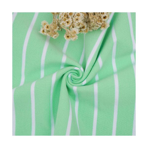 Breathable Green And White Striped Knit Fabric , 210g 26S Striped Cotton Knit Fabric