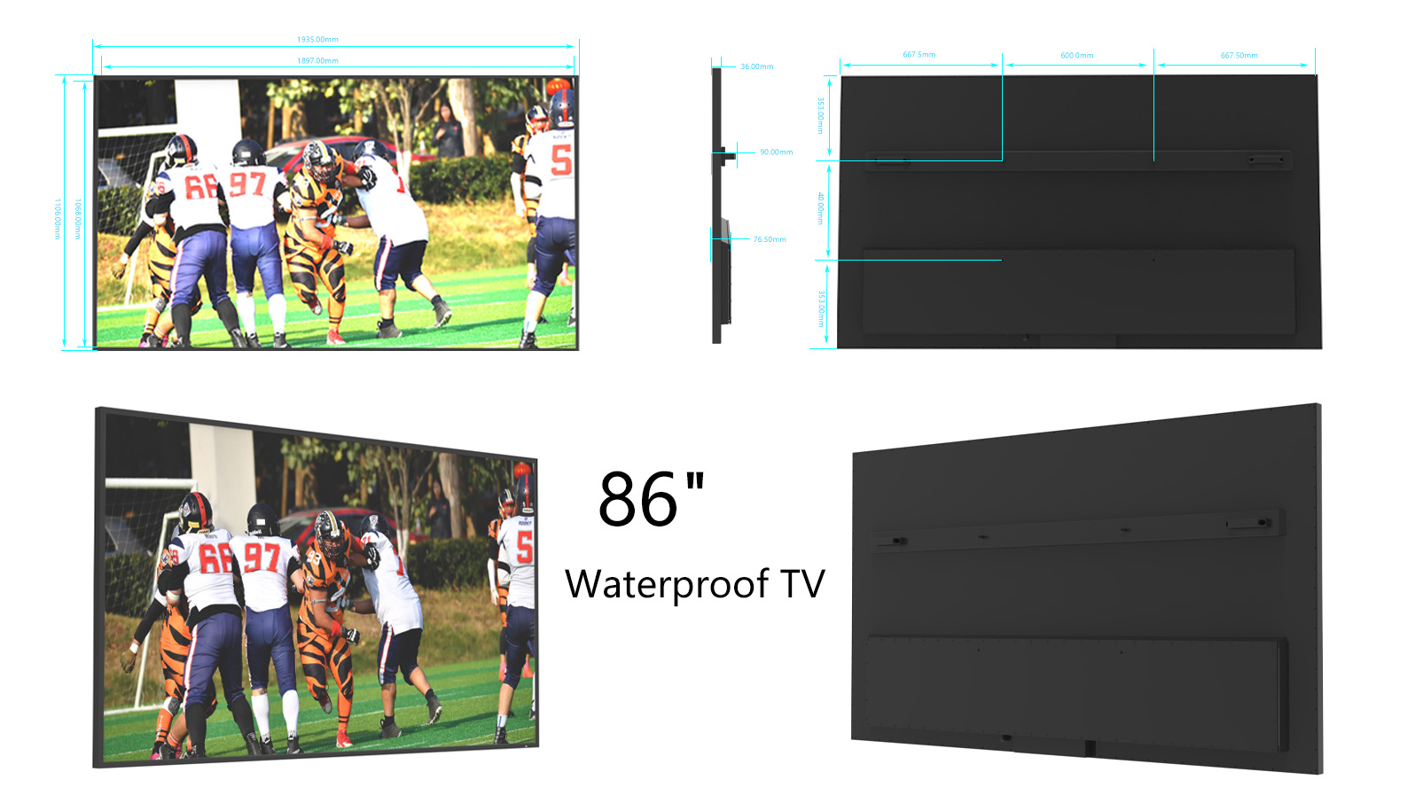 86inch 2000nits 4K Large IP55 Waterproof Outdoor TV Wall Monut