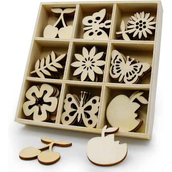 Wooden Embellishments Laser Cut Blanks Slices in Flower Theme for Nature Decor 45pcs