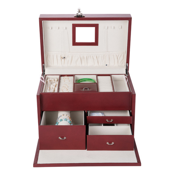 Dust Proof Three Layer Ring Display Case , Fashion Luxury Leather Jewellery Box