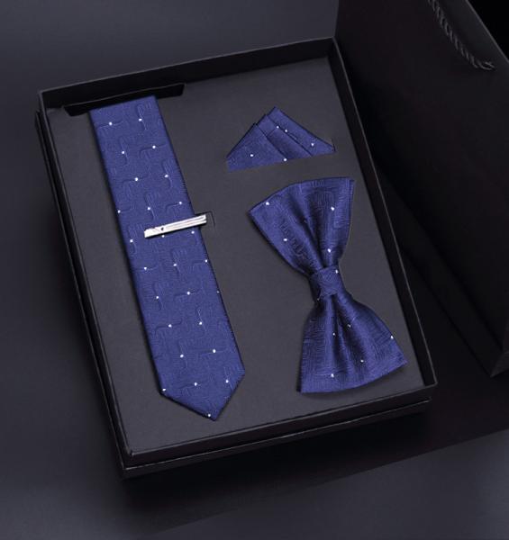 Custom Fashion High Quality Mens Red Necktie Tie Gift Set Hanky With Bowtie Clip Set