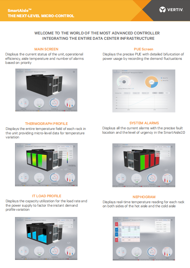 Vertiv SmartAisle Modular Data Center with Lead-Acid Battery, Air Cooling, and 380V System Voltage for Medium to Large Data Centers