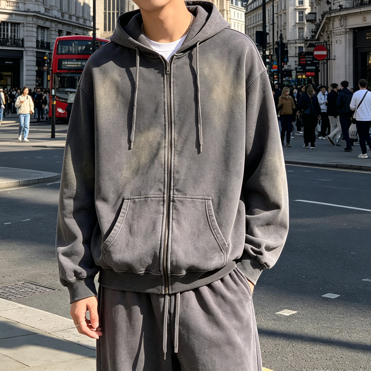 350GSM Terry Zip Up Vintage Hoodie Oversized Casual Pullover Sweatshirt Sweatpants Matching Set