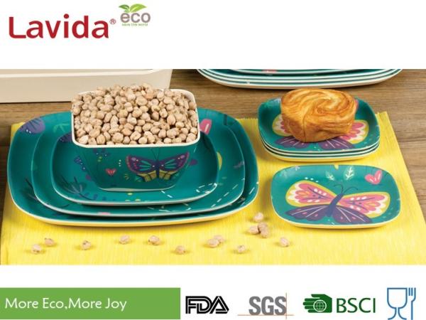 Colorful Tropical Butterfly Style Bamboo Dinnerware Set Eco - Friendly For Indoor / Outdoor