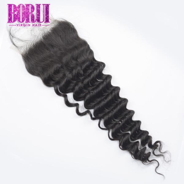HD Transparent 100% Human Hair Lace Closure Deep Wave Customized Length
