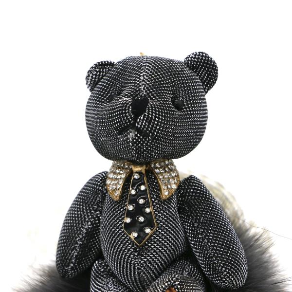 3D Bear Doll Key Ring Silver Reflective Cloth Material Filled Cotton 13cm Size