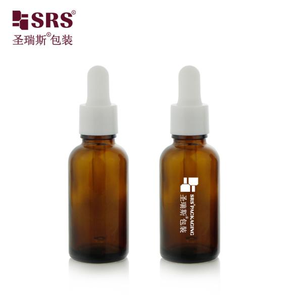 D001-50ml Eco Friendly Empty Round Shoulder Glass Body Oil Dropper Bottle With Silkscreen Printng Logo Customization White Dropper Cap And Silicone Handle For Skincare Packaging