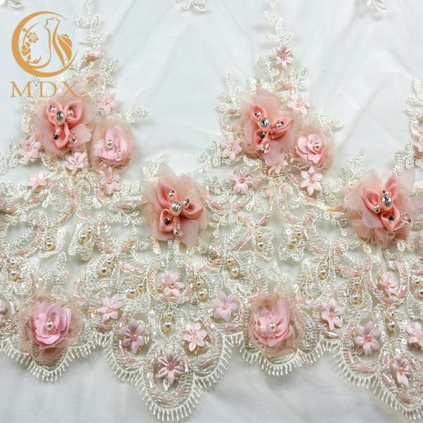 Чистый Handmade цветок розовой вышитой шириной ткани MDX 135cm шнурка краснеет