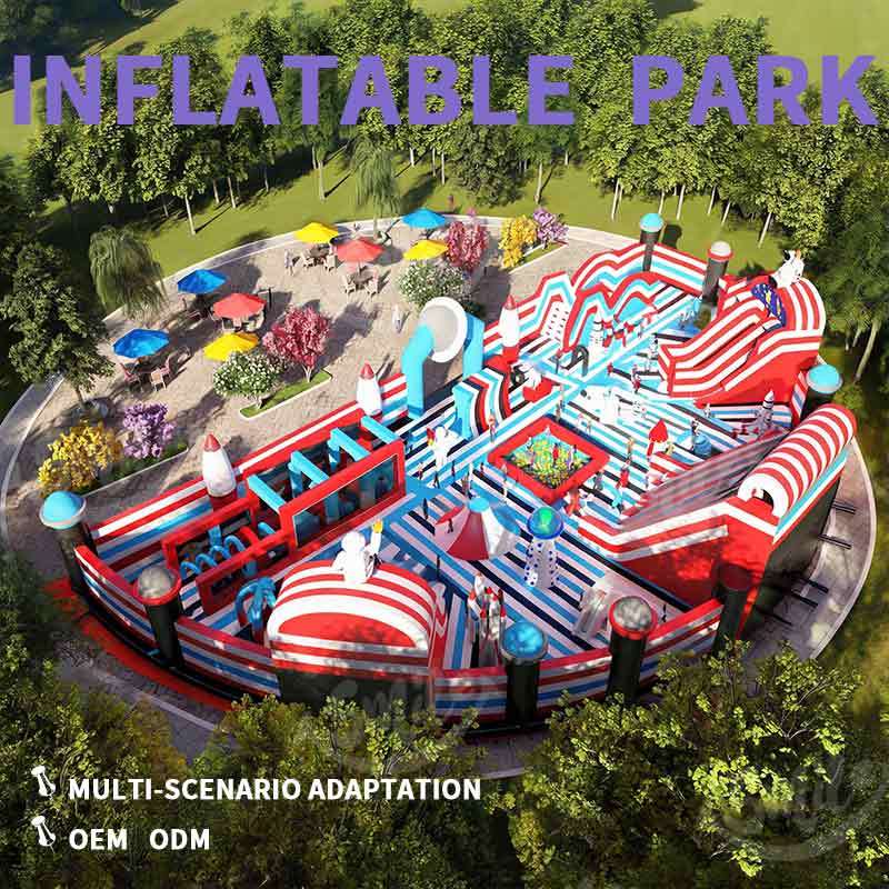 Large Inflatable Playground Park Red White Blue Theme With Slides And Climbing Games For Kids Carnival Party