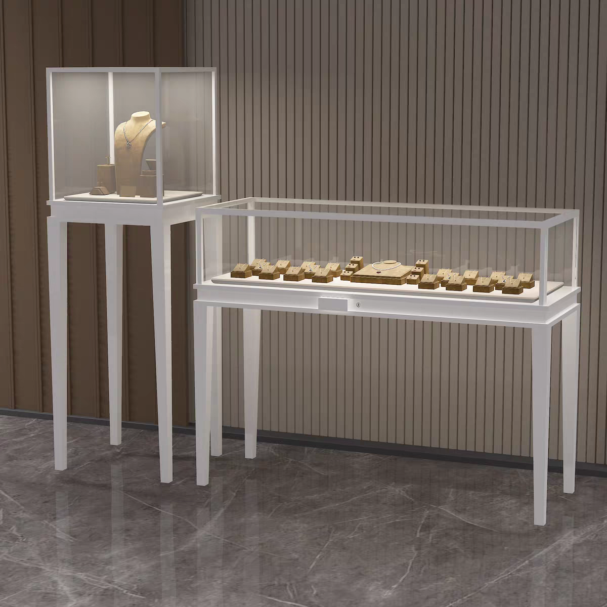 Luxurious High-leg Jewelry Display Cabinet in a Modern Minimalist Style, Featuring LED Lighting to Perfectly showcase Jewelry
