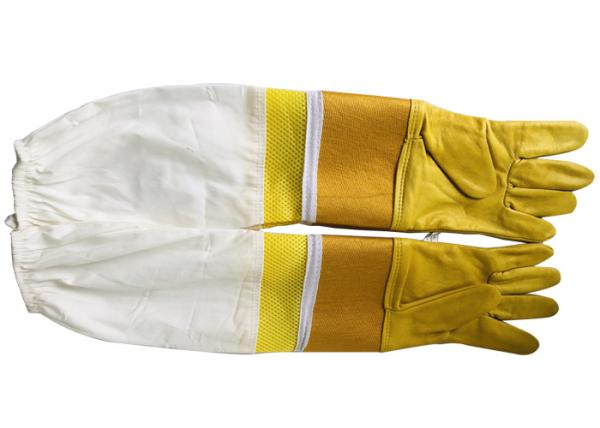 #33 Goat skin yellow thick canvas wrist protector and Half  Ventilated with white cloth sleeve
