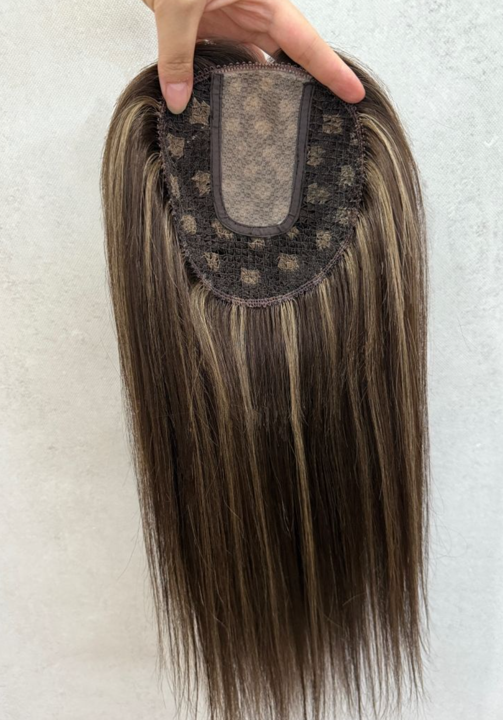 High Quality Natural Long Brown Integration Fishnet Base Virgin Multi Parting Hand Tied Human Hair Topper For Woman