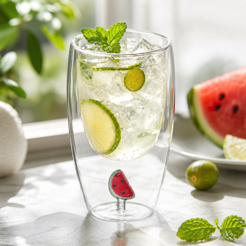 Customizable Borosilicate Glass Cup Double Wall Cola Cup With Flowers