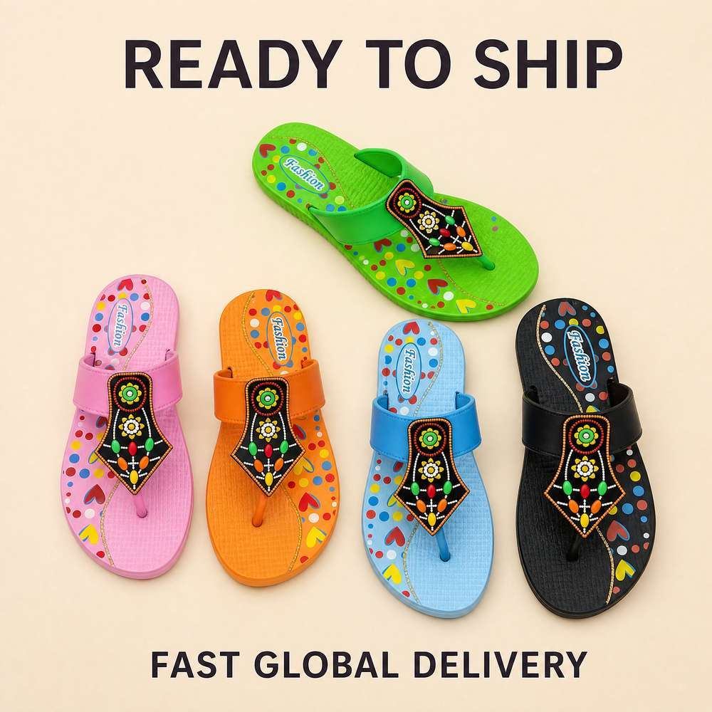 Embroidery Patch Family Flip Flops with Heart Print Footbed | Source Factory Supply