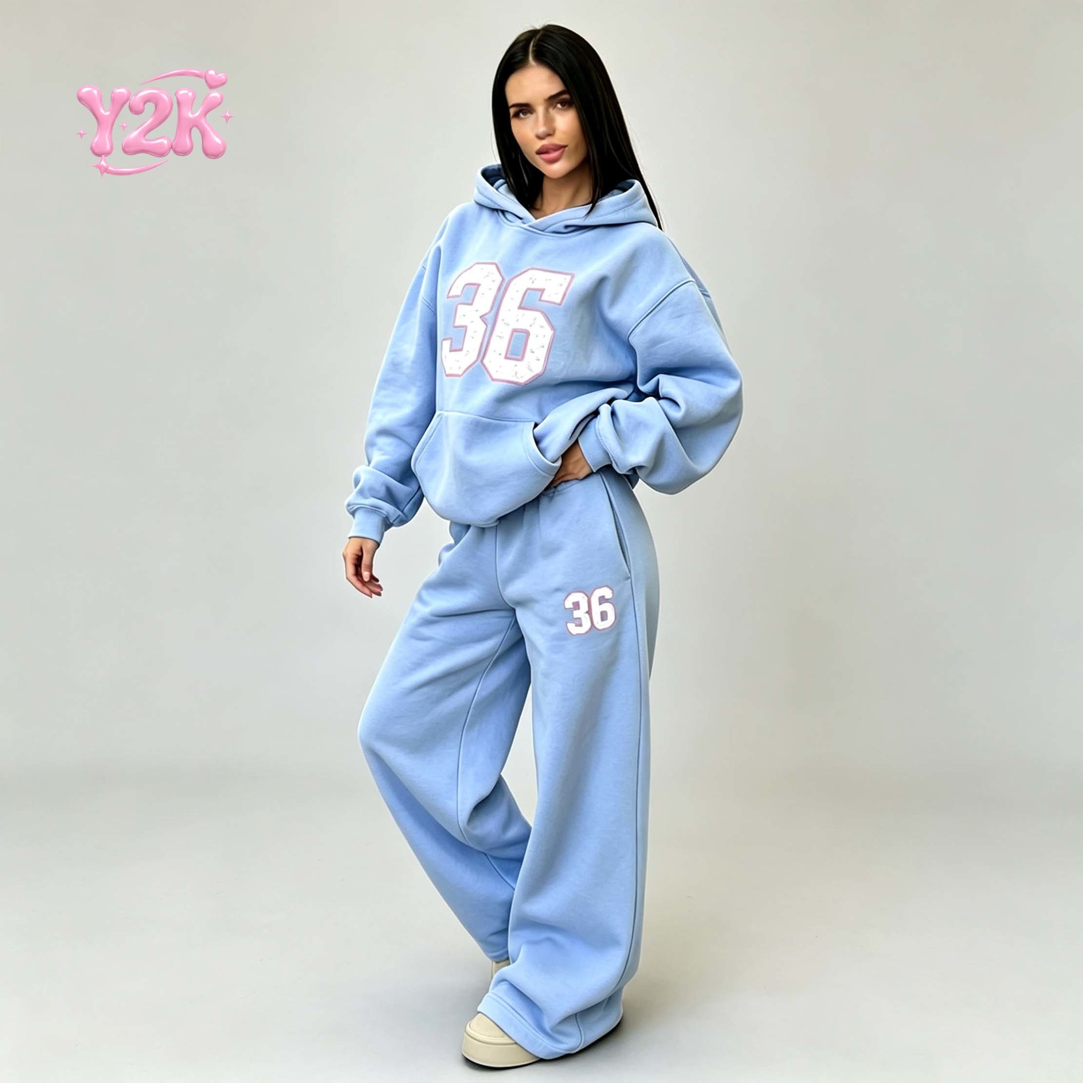 Custom Graphic Print Oversized Hoodie & Wide Leg Sweatpants Set