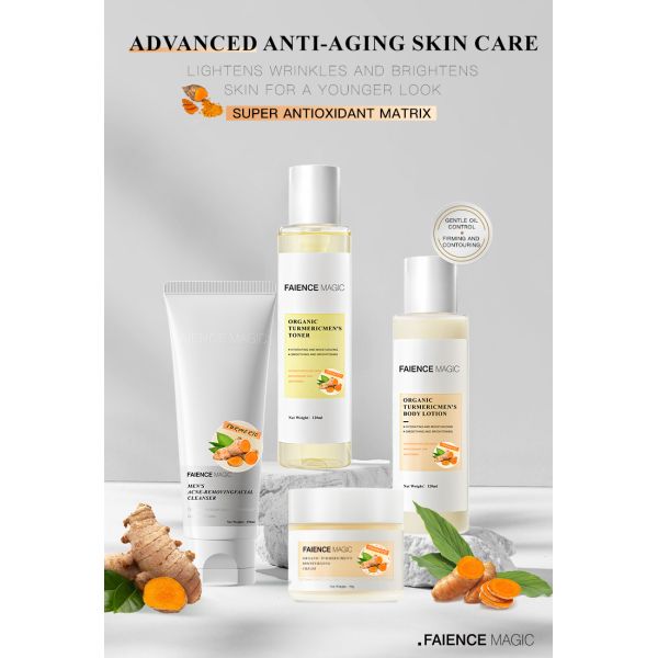FM OEM Organic Tumeric Man's Skincare Set Wtih Tumeric Extract Whitening Moisturizing Shrink Pores Oil-controlling for Home Use