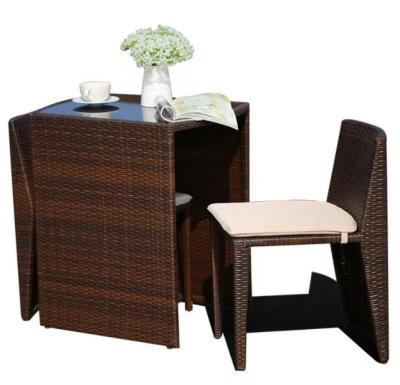 3pcs Rattan Patio Mesa de jantar e cadeiras lazer Mobiliário de pátio jardim ao ar livre