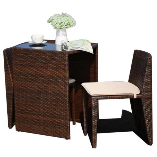 3Pcs Rattan Patio Dining Table And Chairs Leisure Patio Furniture Set Outdoor Garden