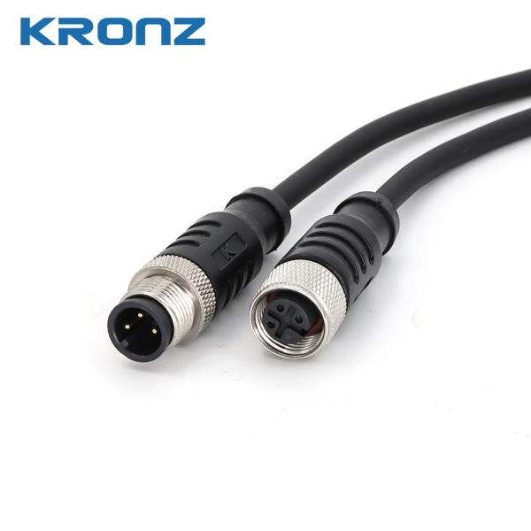 Straight Cable Outlet Industrial M12 Male Connector IP67 With PVC Pre Molded Cable