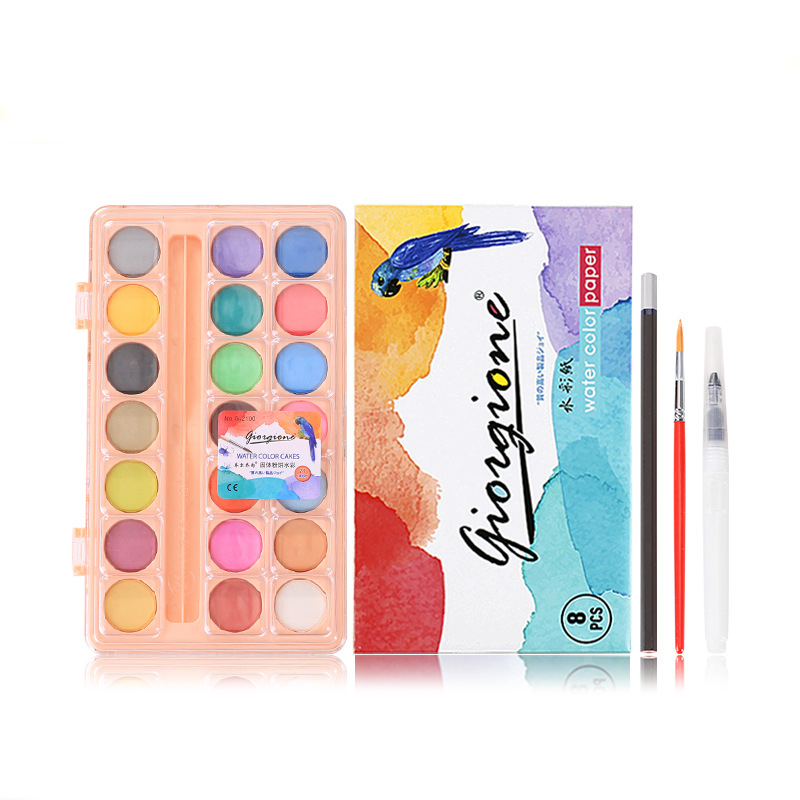 21 Colours Bright Color High Saturation Kids Semi Moist Watercolor Oval With Pencil Tap Brush
