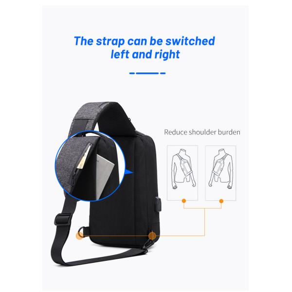 Black Gray 5L Shoulder Crossbody Mens Chest Sling Bag 0.53KG