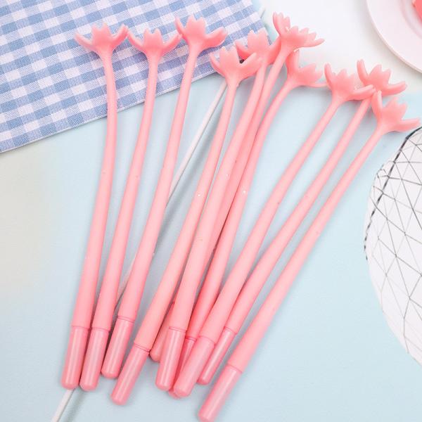 12pcs Jolis stylos à l'encre en gel de fleurs roses stylos d'écriture 0,5 mm Noir Fun Kawaii stylos en vrac pour les enfants fournitures scolaires de bureau
