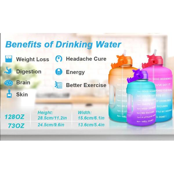 Gallon Water Bottle With Time Marker BPA Free, Motivational Large Water Jug Leak Proof Huge Water Container