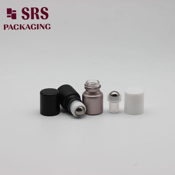 1ML 2ML Glass Bottle With Gold Cap Steel Ball Roll-On Bottle Perfume Roll-On Small Capacity Frosted Black Glass Bottle