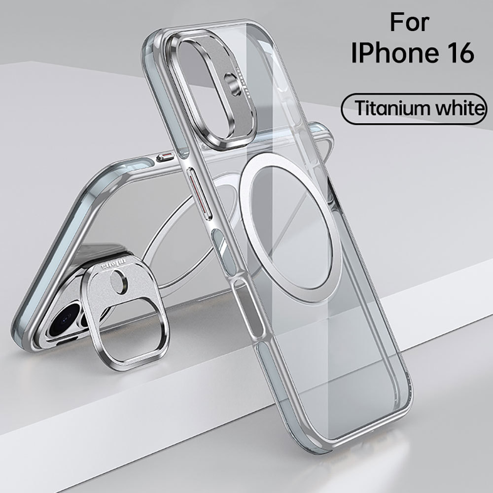 For Laudtec SJK925 Clear Slim Magnetic Charging Cover PC Phone Case for iPhone 16 15 14 13 12 Plus Pro Max Camera Frame Holder