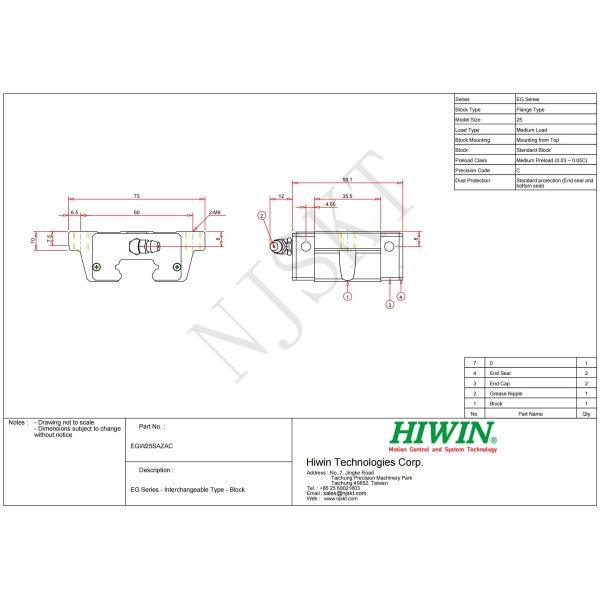 EGW25SA HIWIN Linear Guide Smooth High Rigidity For Automation