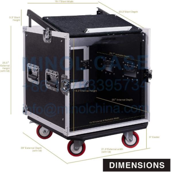10U PA DJ Pro Audio Rack Road ATA Case With 13U Slant Mixer Top 23.5 Inch Depth And Casters 10 Space Size
