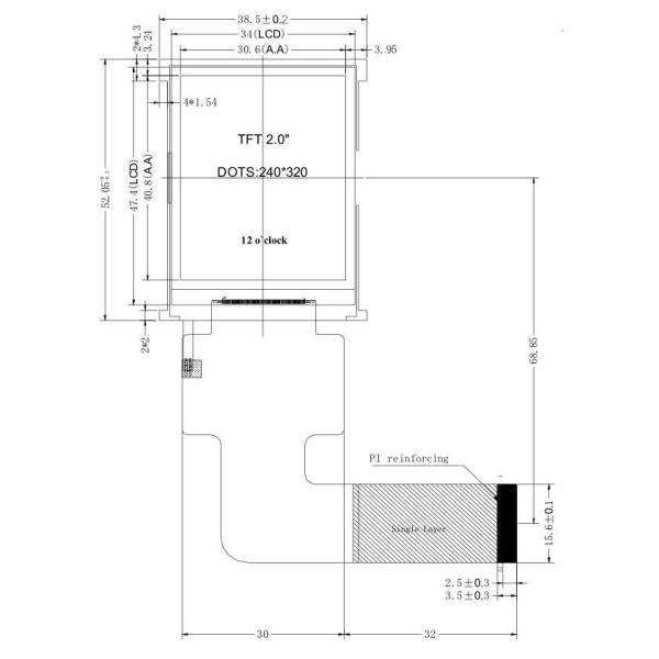 тип дюйма QVGA TN дисплея 2 240x320 TFT LCD с ST7789V IC