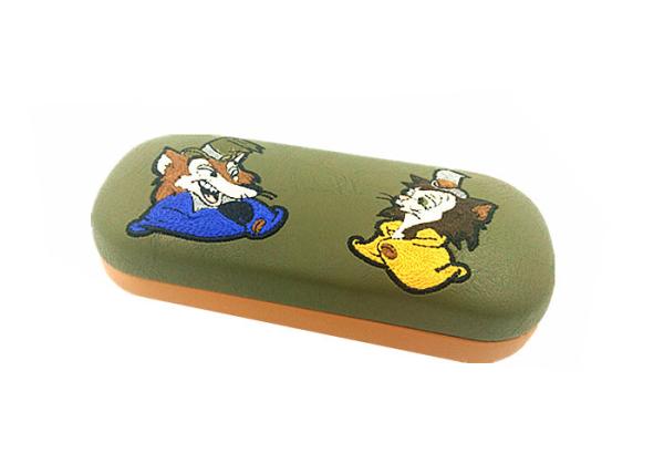 Fox Embroidery Covered Kids Eyeglass Case Clam Shell Style PU Kids Glasses Case