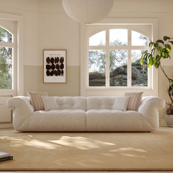 Modern Minimalist Three-Seat Fabric Living Room Sofa Convertible Sectional Home Furniture