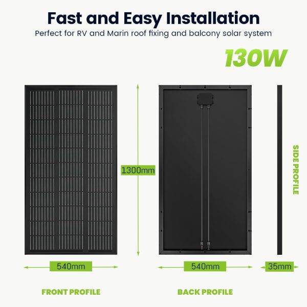 130 Watt Whole Black Solid Solar Panel 20 Volt Premium Monocrystalline Solar Panels for RV Camper Marine Home Rooftop