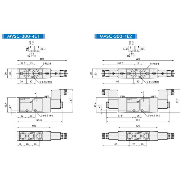 MVSC-300-4E1 MVSC-300-4E2 3/8 Mindman 5/2 Way Pneumatic Solenoid Valves 0.2-0.8Mpa Aluminum DC24V AC220V AC110V DC12V