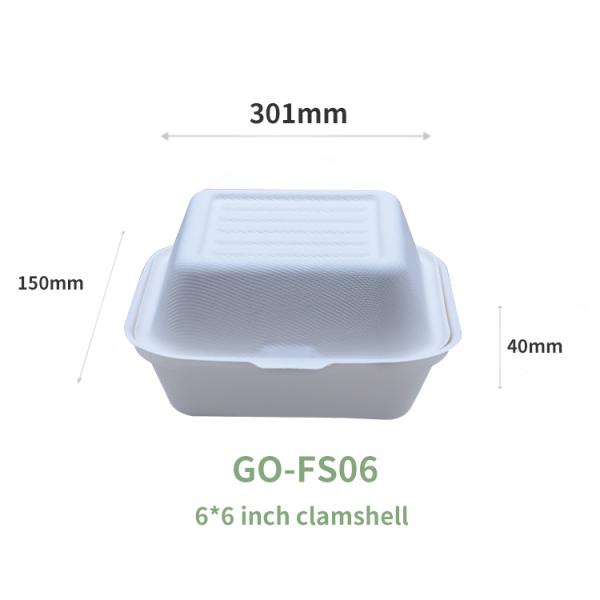 Bagasse Pulp Food Container Box for Fast Food Hamburg and Takeway Food 6 inch White or Nature