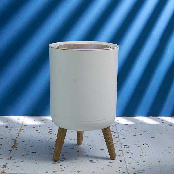 Wood Grain Round Household Desktop Mini Simple Large-capacity Wastepaper Basket Plastic High-footed Trash Can