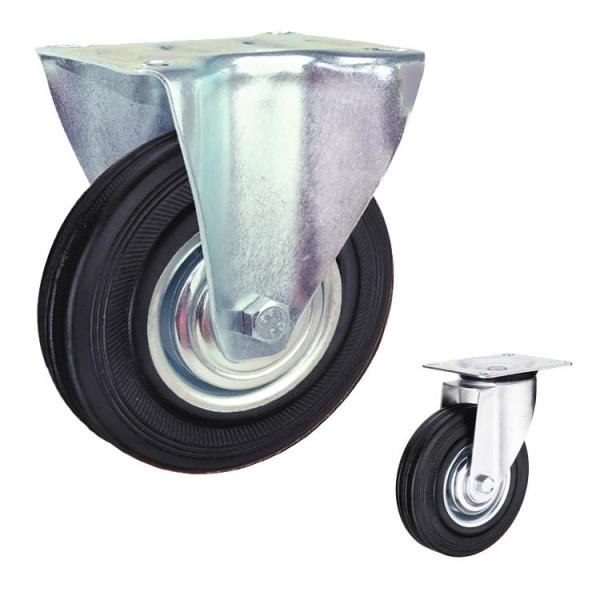264lbs Capacity Rigid Rubber Casters 200mm Black Wheel Standard