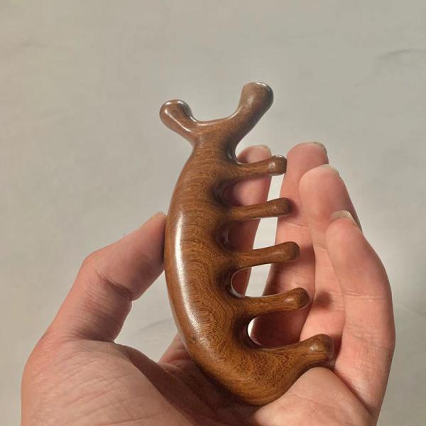Customized Logo Availabled Brown Wide Tooth Head Scalp Massage Comb Manufacture Natural Wooden Sandalwood Gus Sha Comb