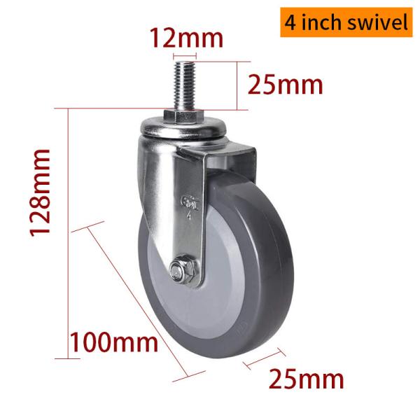 Wear Resistant Light Duty Casters 100mm 4 Inch Metal Casters 364S-74