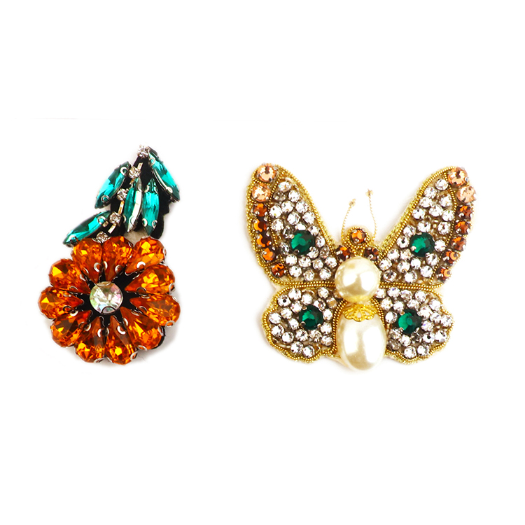 2023 Fancy Embroidery Applique Rhinestone Decoration Accessory Patch Bronzing Pattern Sequined Pearl Beaded Applique Patch