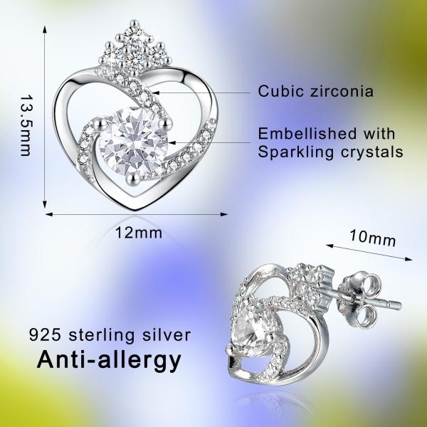 SGS стержней сердца серебра серег 3A сердца 1.5g 11x9.5mm стерлинговый серебряный