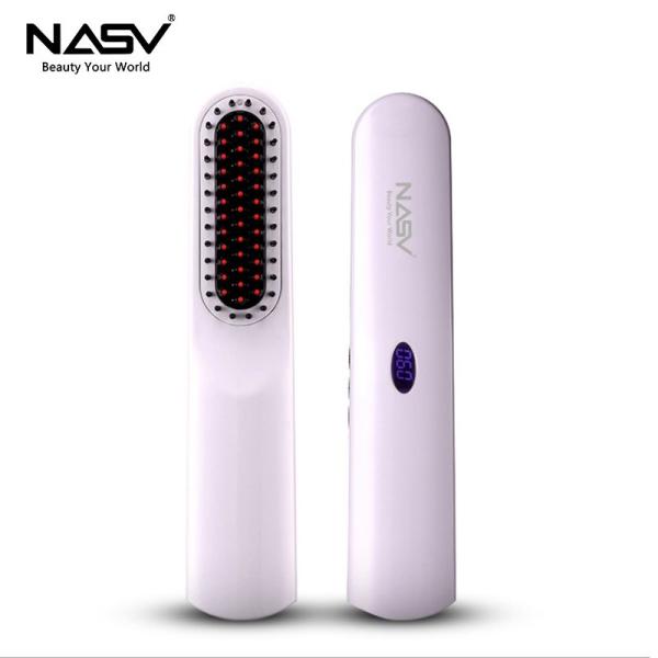 NASV Wireless 2 In1 Flat Iron Hair Straightener Brush Comb USB Plug LCD Display