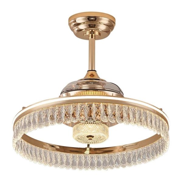 Retractable Blade Modern Folding Fan Light Remote Control Chandelier LED Invisible Ceiling Fan Crystal Light (WH-VLL-29)