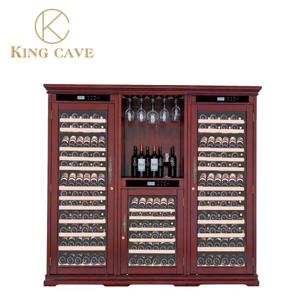 Adjustable Shelves Low Noise Large Wood Wine Cooler Constant Humidity System