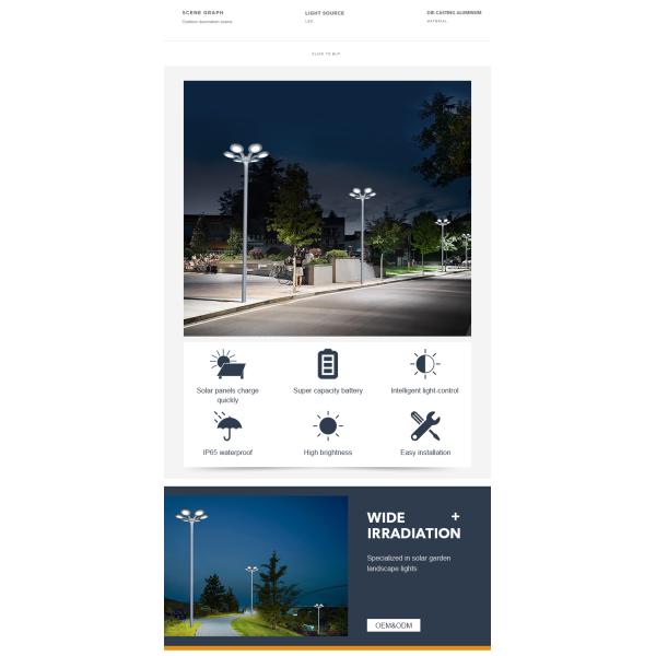 Алюминиевый солнечный уличный фонарь 33W / 5V 6500K с 3 огнями IP65 водонепроницаемый