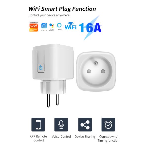 French Type E WiFi Smart Energy Usage Plug PC+ABS Housing V0 Fire Retardant 240v