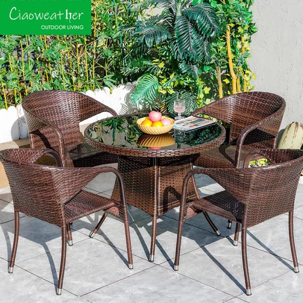 Meubles de jardin Chaise en rotin PE et ensemble de table pliable en osier pour manger en plein air dans les hôtels modernes