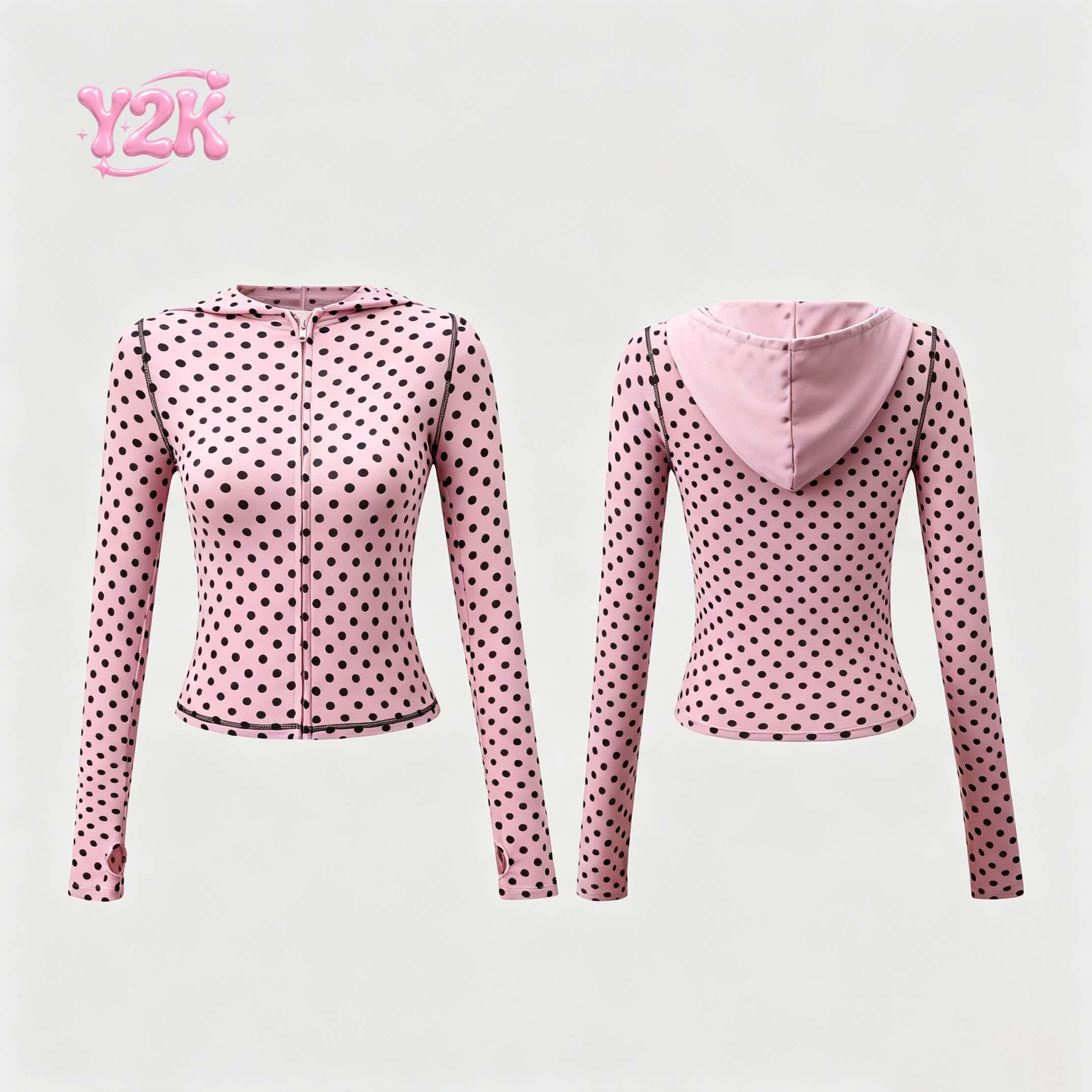 Custom Pink Polka Dot Zip Up Jacket & High Waist Leggings Set